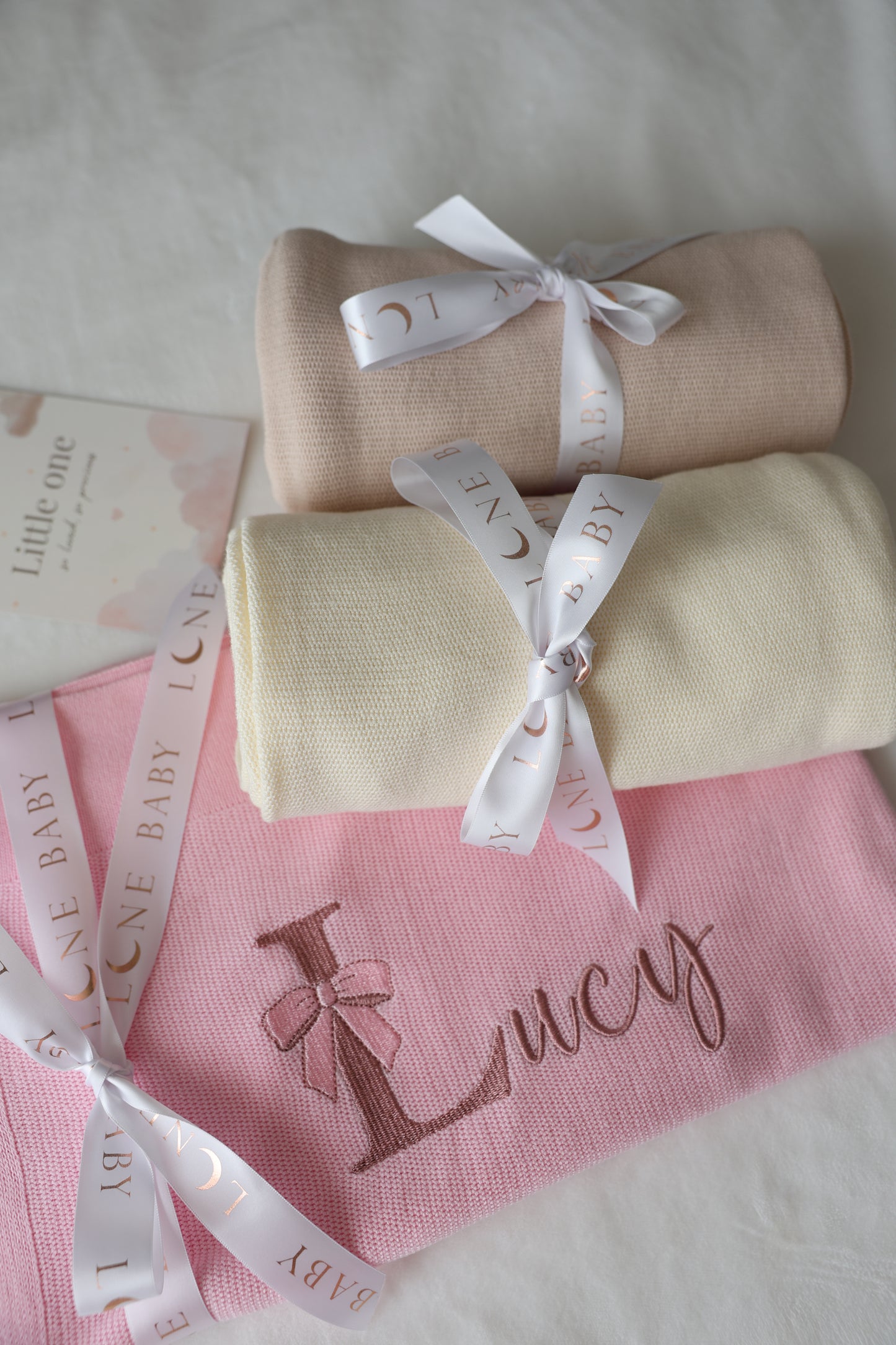 Personalised Knitted Cotton Baby Blanket – Bow Edition
