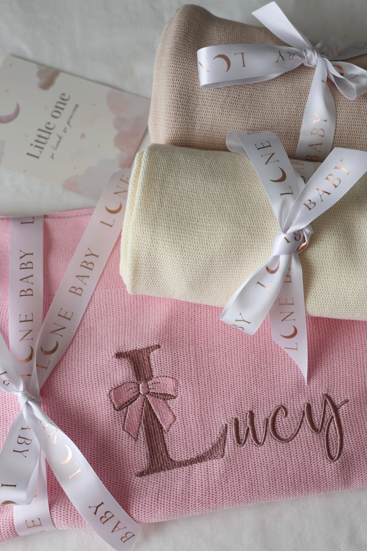 Personalised Knitted Cotton Baby Blanket – Bow Edition