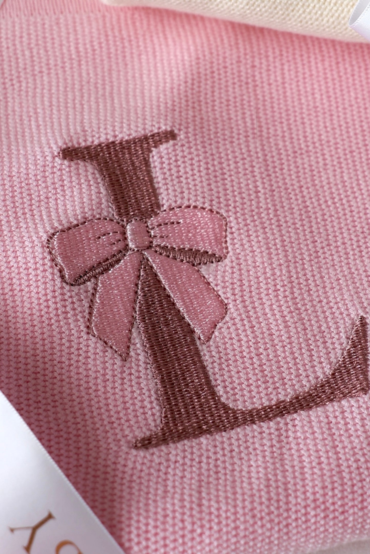 Personalised Knitted Cotton Baby Blanket – Bow Edition