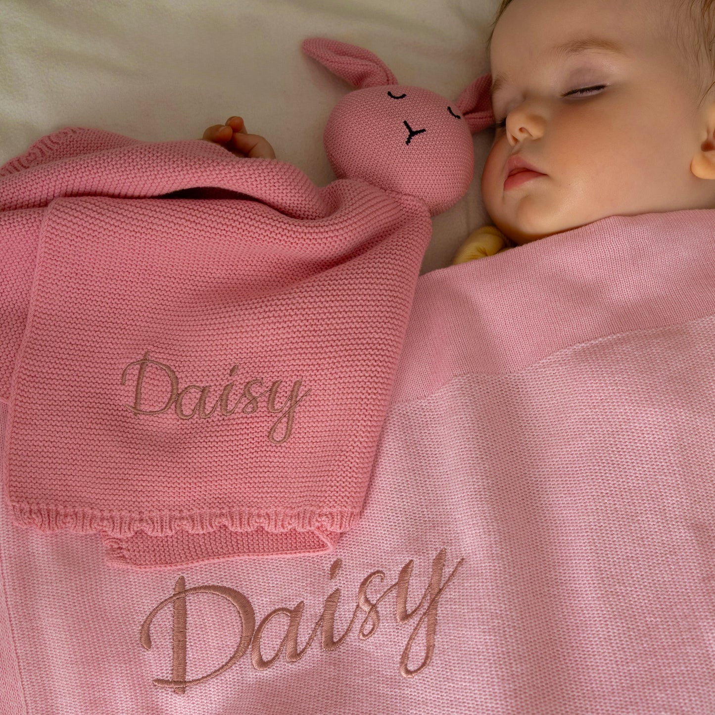 Personalised Knitted Bunny Baby Comforter