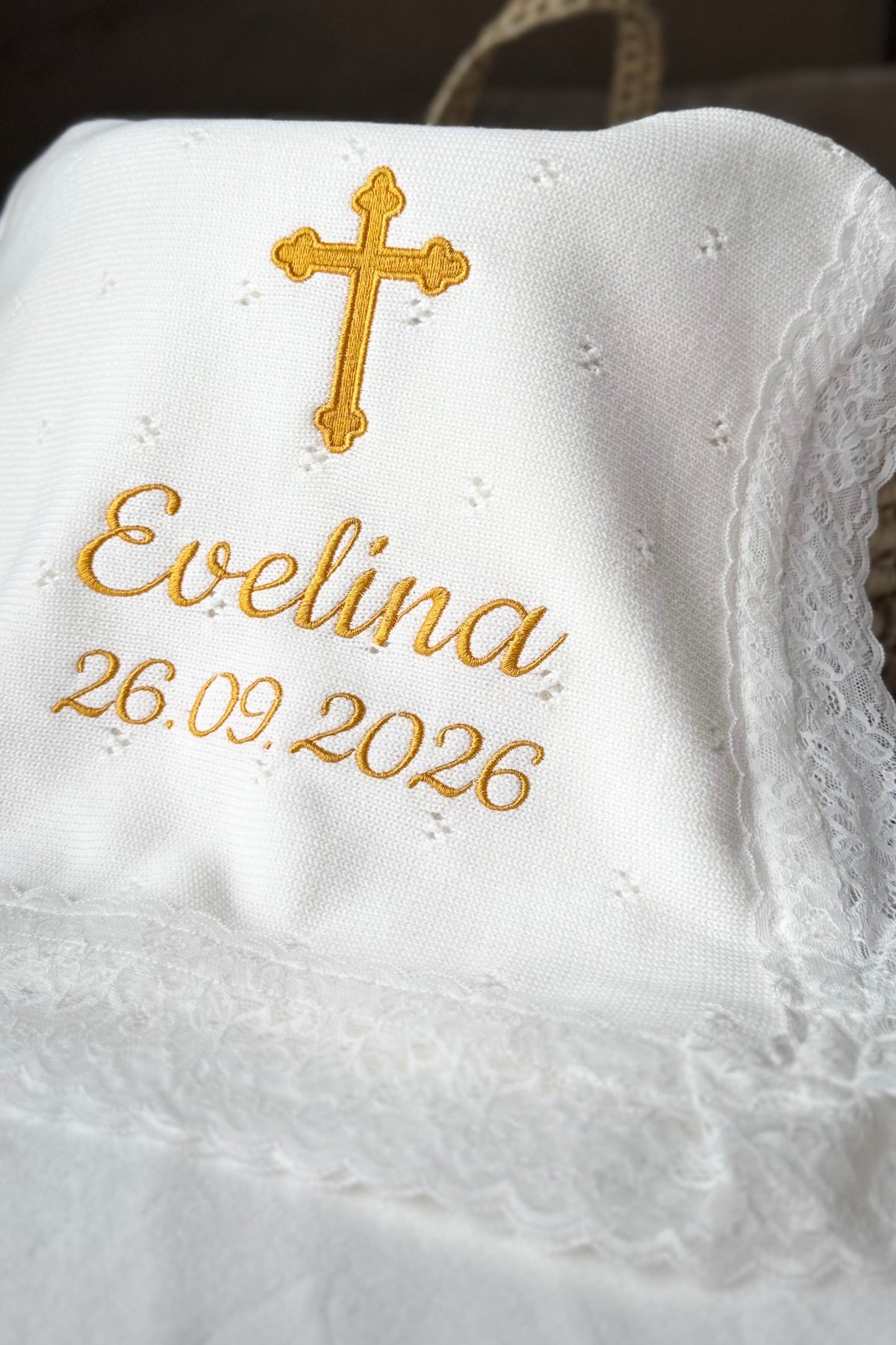 Personalised Baby Christening Towel | Baptism Towel with Name & Date
