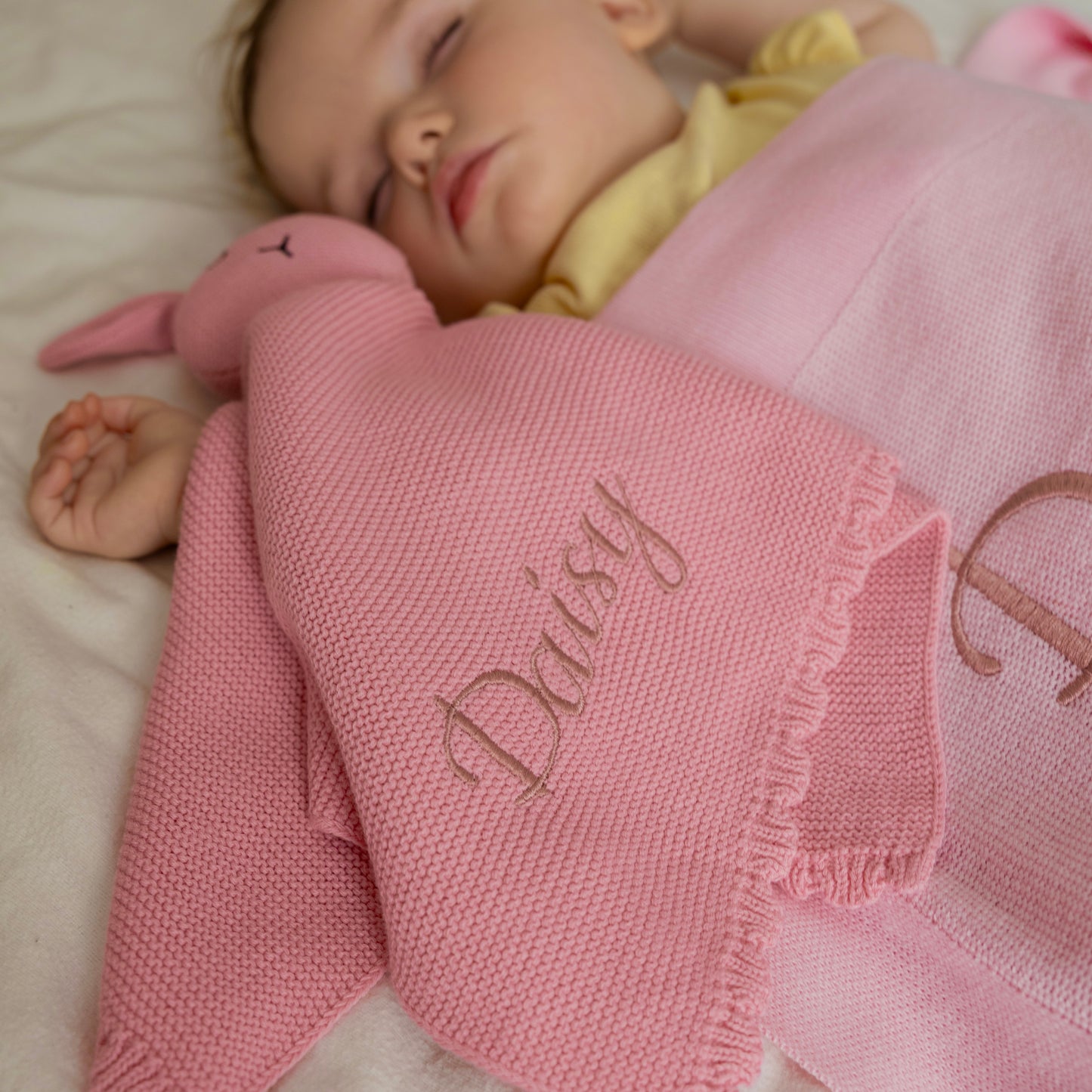 Personalised Knitted Bunny Baby Comforter