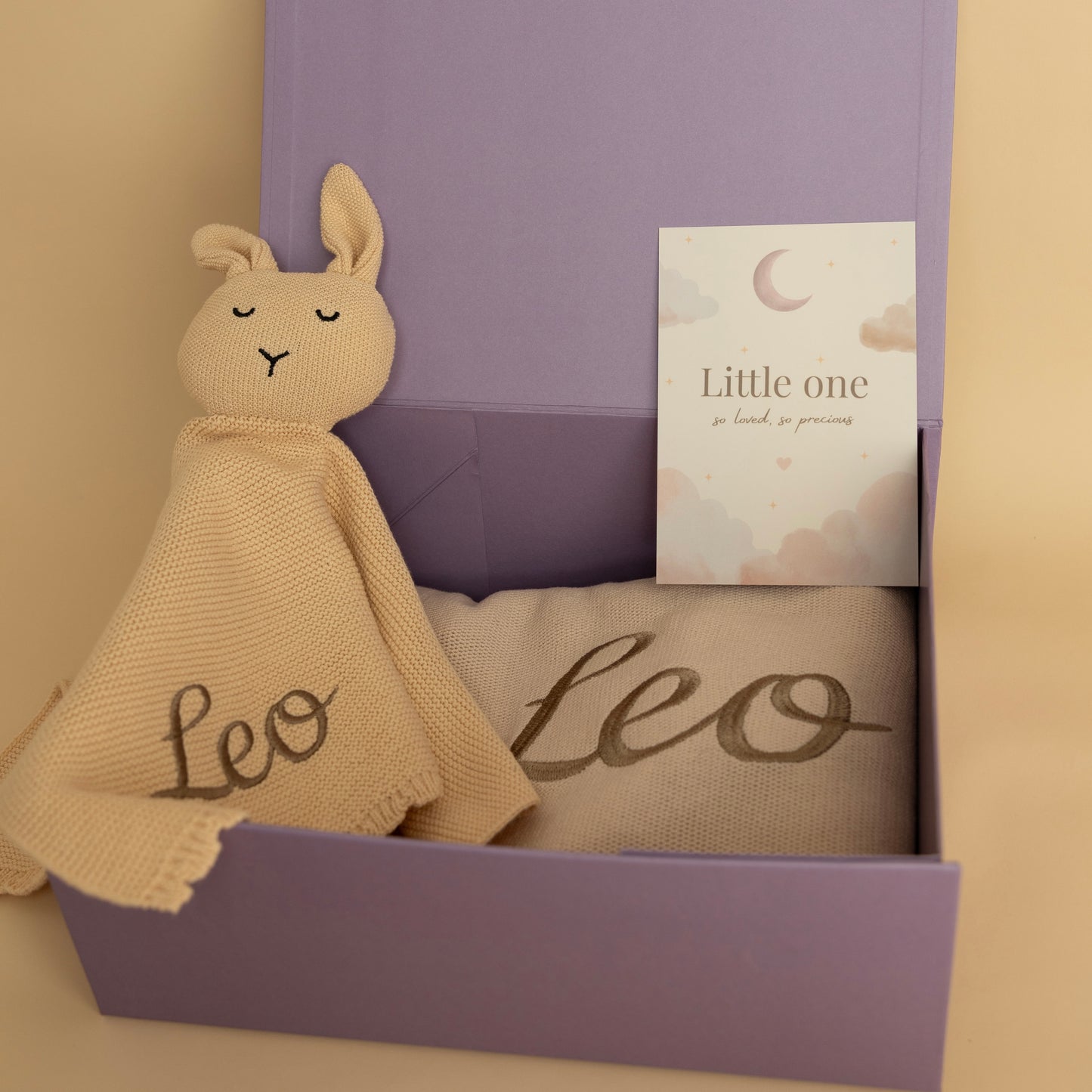 Personalised Knitted Baby Blanket & Bunny Comforter Gift Box