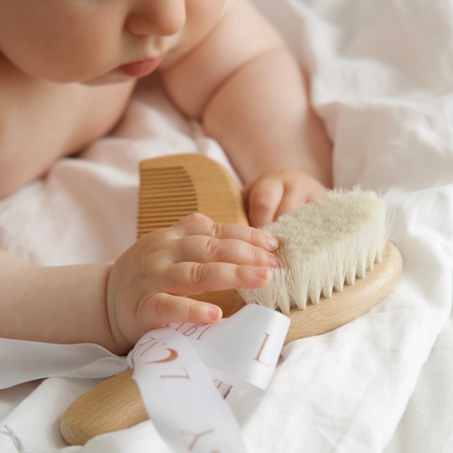 Natural Beechwood Baby Hair Brush & Comb Set | Soft Goat Hair Brush
