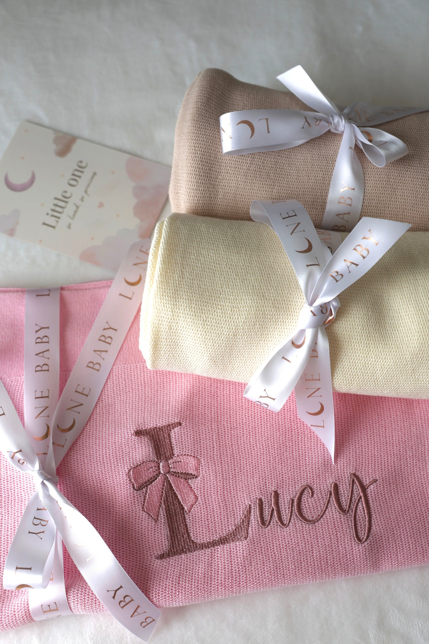 Personalised Knitted Cotton Baby Blanket – Bow Edition