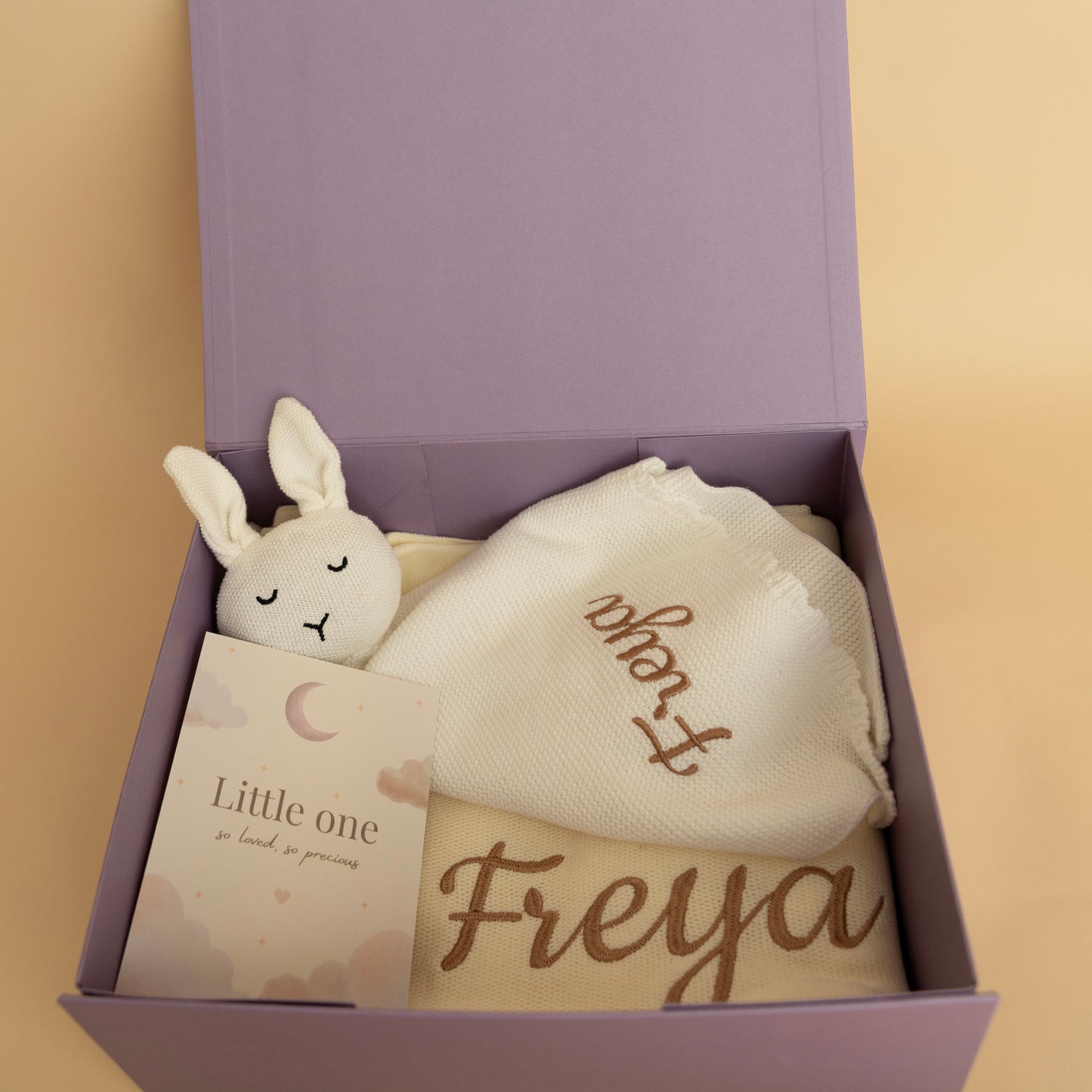 Personalised Knitted Baby Blanket & Bunny Comforter Gift Box