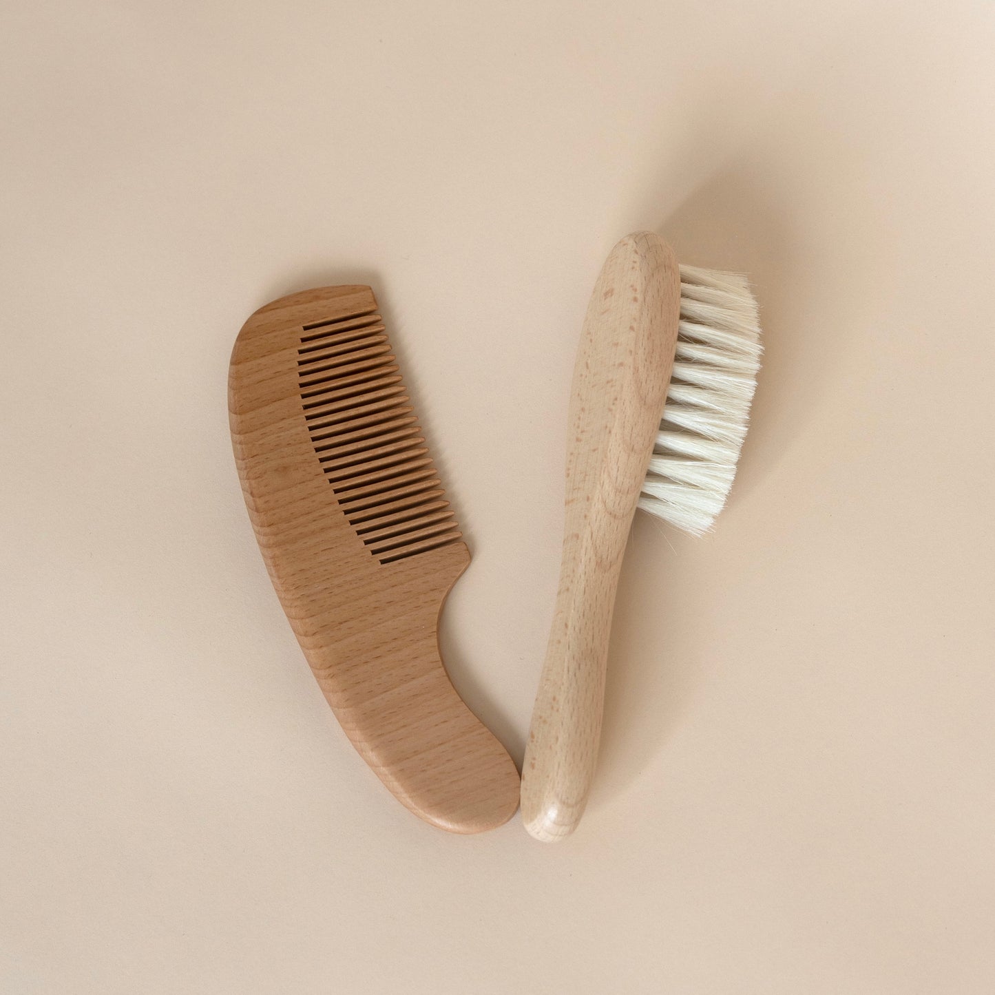 Natural Beechwood Baby Hair Brush & Comb Set | Soft Goat Hair Brush